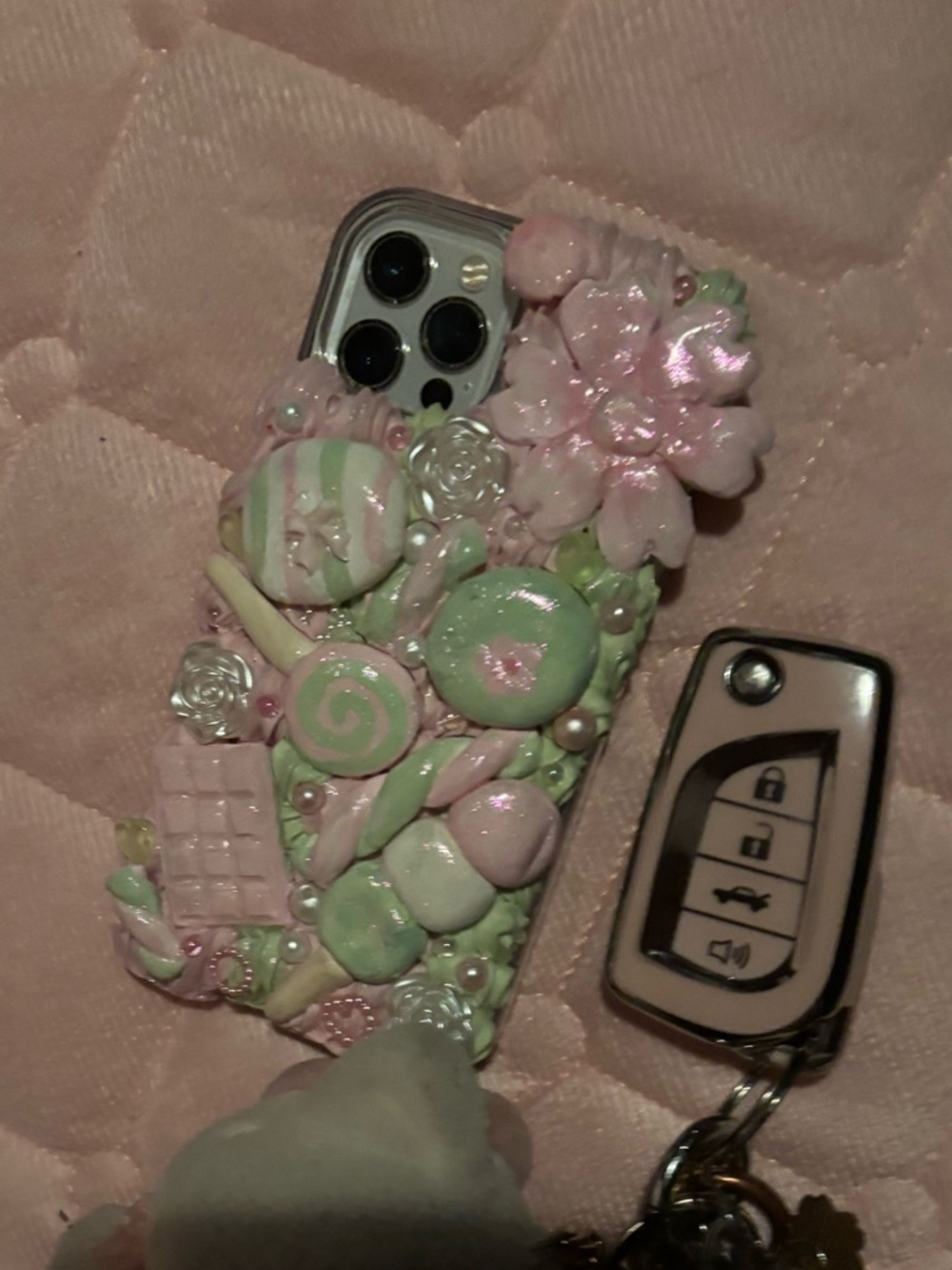 iPhone Case - Pink & Green Decorative Candy Flower Design